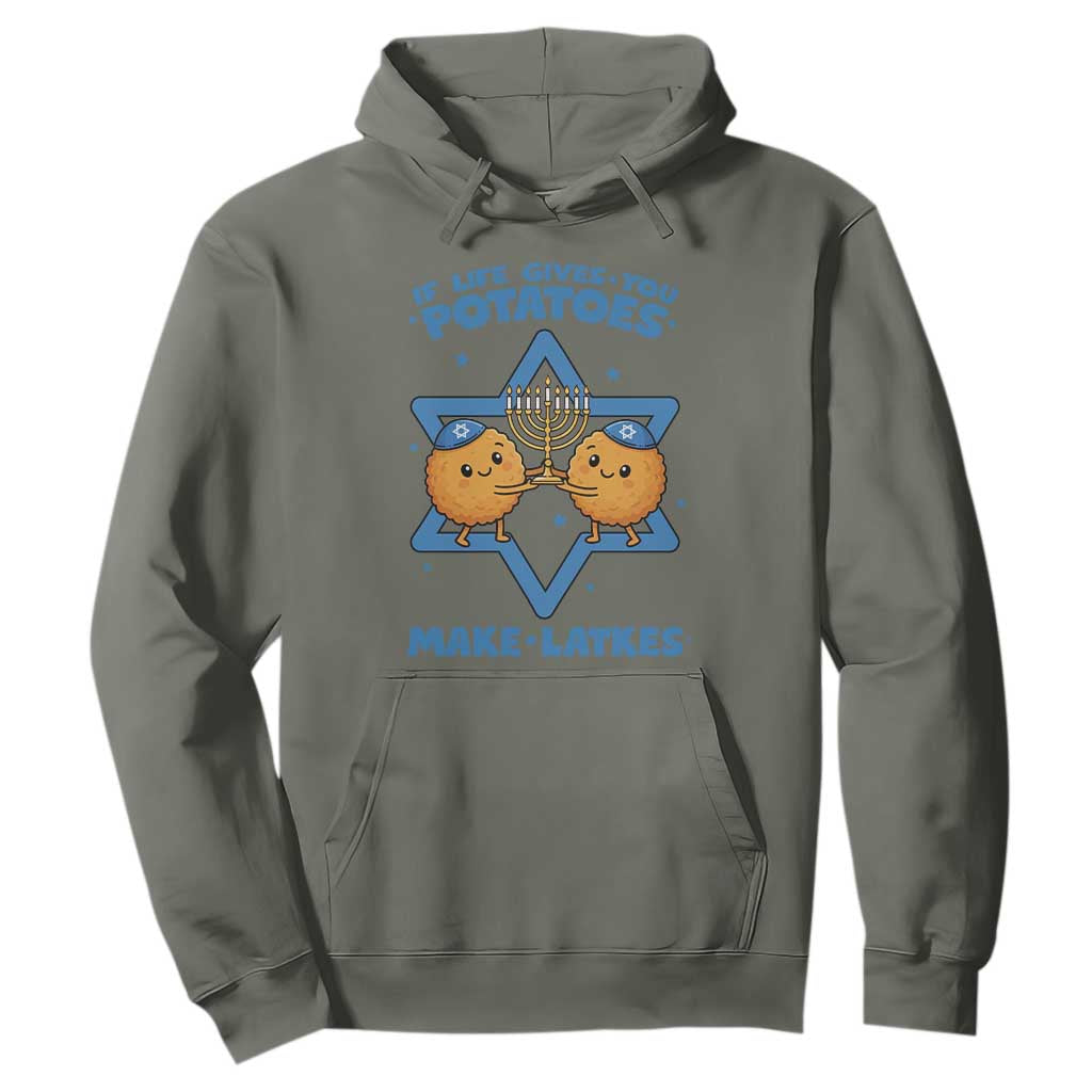 Funny Hanukkah Gift Hoodie If Life Gives You Potatoes Make Latkes TS12 Military Green Print Your Wear