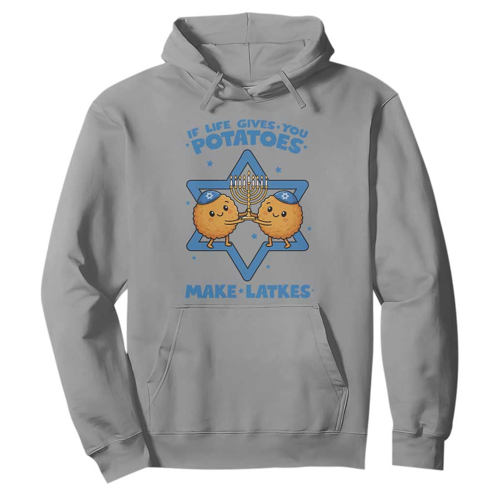 Funny Hanukkah Gift Hoodie If Life Gives You Potatoes Make Latkes TS12 Sport Gray Print Your Wear