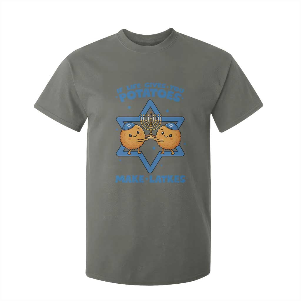 Funny Hanukkah Gift T Shirt For Kid If Life Gives You Potatoes Make Latkes TS12 Military Green Print Your Wear