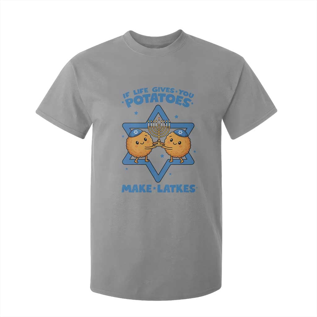 Funny Hanukkah Gift T Shirt For Kid If Life Gives You Potatoes Make Latkes TS12 Sport Gray Print Your Wear