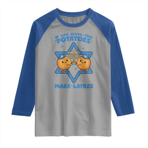 Funny Hanukkah Gift Raglan Shirt If Life Gives You Potatoes Make Latkes TS12 Sport Gray Royal Print Your Wear