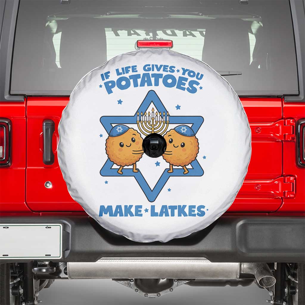 Funny Hanukkah Gift Spare Tire Cover If Life Gives You Potatoes Make Latkes TS12 White Print Your Wear