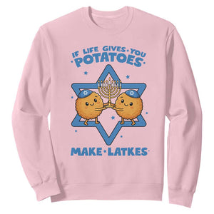 Funny Hanukkah Gift Sweatshirt If Life Gives You Potatoes Make Latkes TS12 Light Pink Print Your Wear