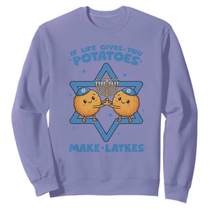 Funny Hanukkah Gift Sweatshirt If Life Gives You Potatoes Make Latkes TS12 Violet Print Your Wear