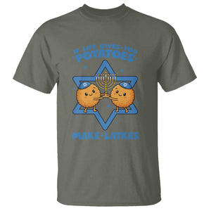Funny Hanukkah Gift T Shirt If Life Gives You Potatoes Make Latkes TS12 Military Green Print Your Wear