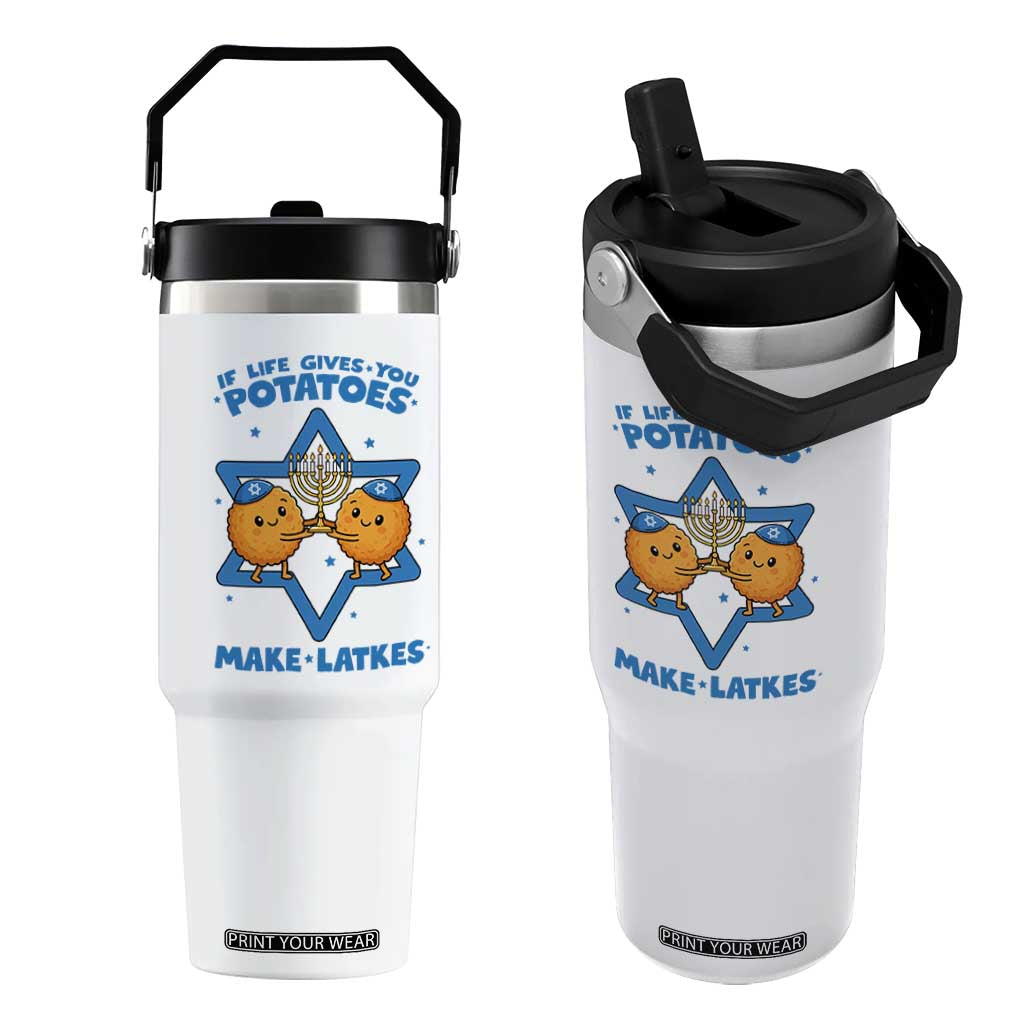 Funny Hanukkah Gift Flip Straw Tumbler If Life Gives You Potatoes Make Latkes TS12 One Size: 30 oz White Print Your Wear