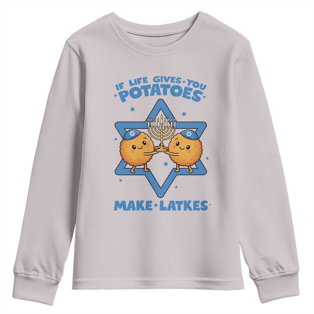 Funny Hanukkah Gift Youth Sweatshirt If Life Gives You Potatoes Make Latkes TS12 Ice Gray Print Your Wear
