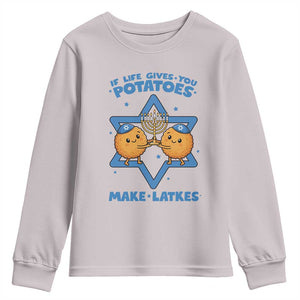 Funny Hanukkah Gift Youth Sweatshirt If Life Gives You Potatoes Make Latkes TS12 Ice Gray Print Your Wear