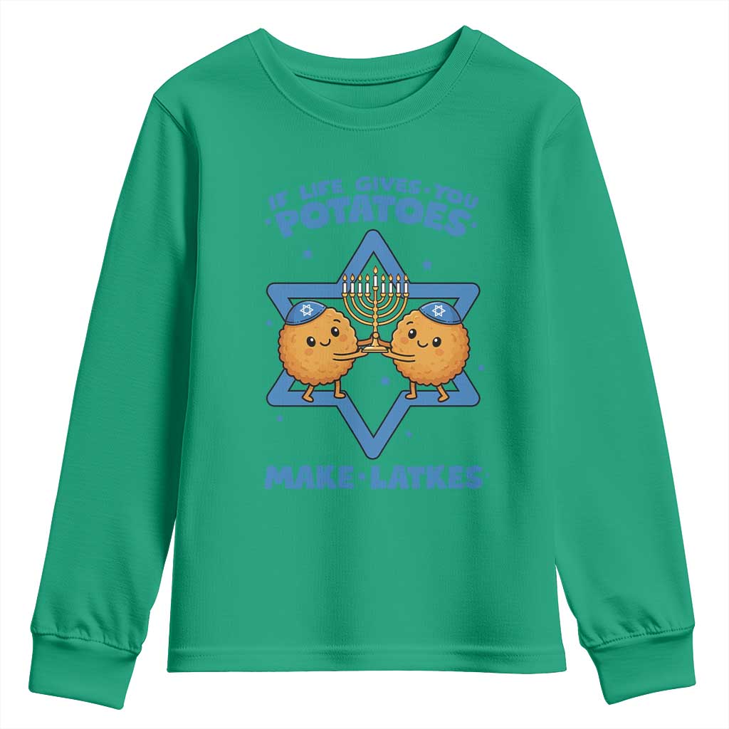 Funny Hanukkah Gift Youth Sweatshirt If Life Gives You Potatoes Make Latkes TS12 Irish Green Print Your Wear