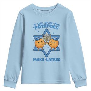 Funny Hanukkah Gift Youth Sweatshirt If Life Gives You Potatoes Make Latkes TS12 Light Blue Print Your Wear