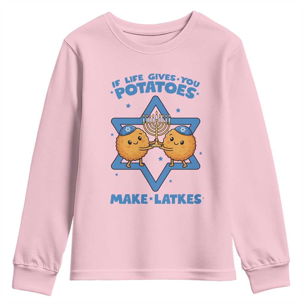 Funny Hanukkah Gift Youth Sweatshirt If Life Gives You Potatoes Make Latkes TS12 Light Pink Print Your Wear