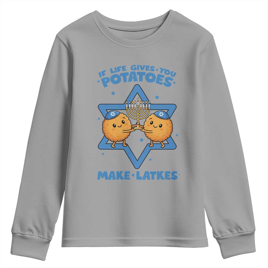 Funny Hanukkah Gift Youth Sweatshirt If Life Gives You Potatoes Make Latkes TS12 Sport Gray Print Your Wear