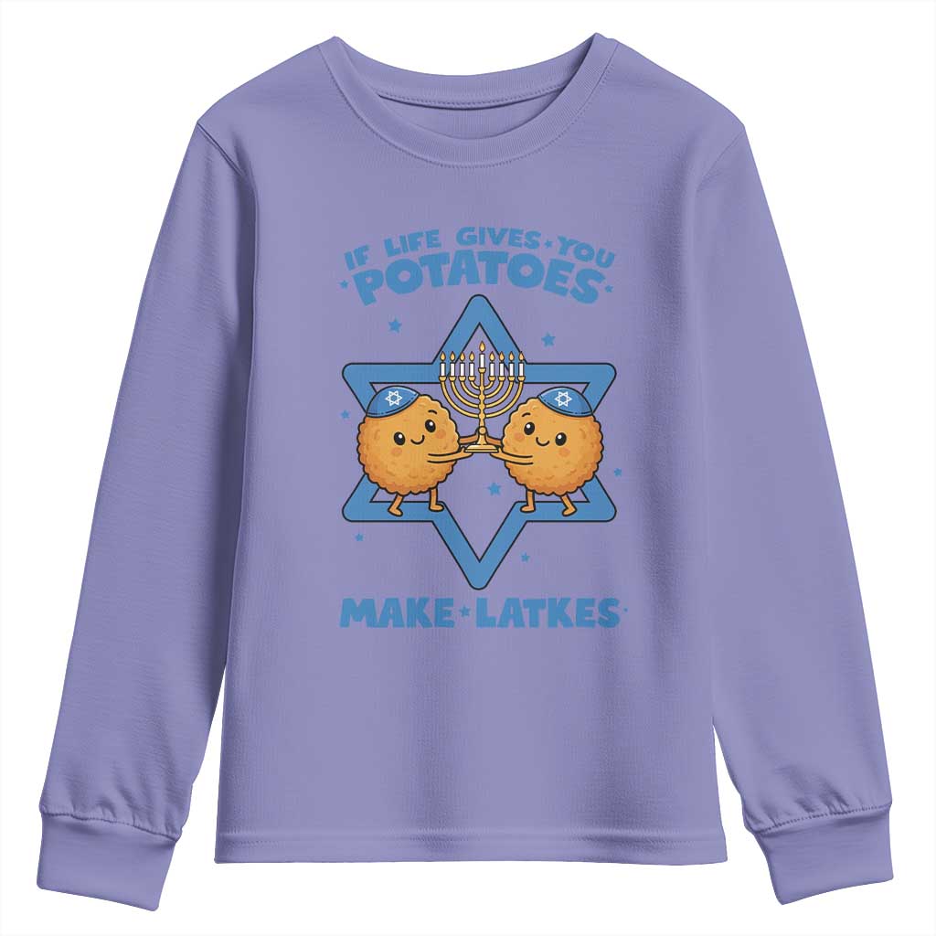 Funny Hanukkah Gift Youth Sweatshirt If Life Gives You Potatoes Make Latkes TS12 Violet Print Your Wear