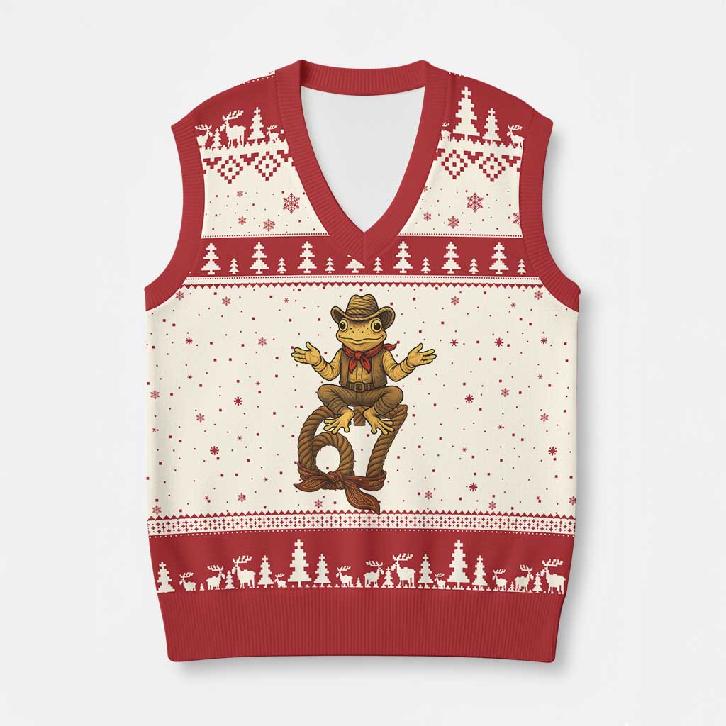 Funny Frog Cowboy Six Seven Meme V-Neck Knit Sweater Vest 67 Doot Doot Western Animal Trend Gift TS12 Beige Red Print Your Wear