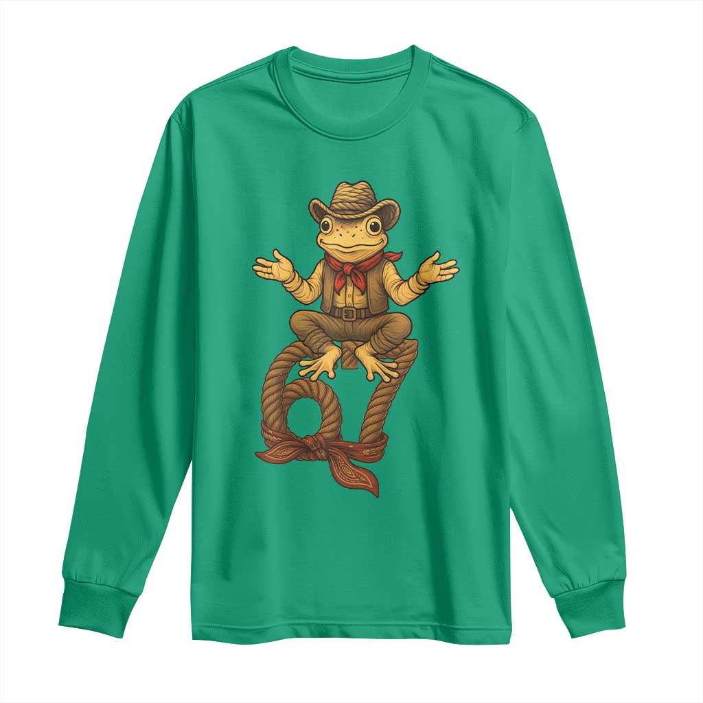 Funny Frog Cowboy Six Seven Meme Long Sleeve Shirt 67 Doot Doot Western Animal Trend Gift TS12 Irish Green Print Your Wear