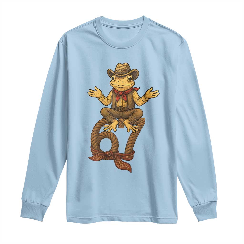 Funny Frog Cowboy Six Seven Meme Long Sleeve Shirt 67 Doot Doot Western Animal Trend Gift TS12 Light Blue Print Your Wear