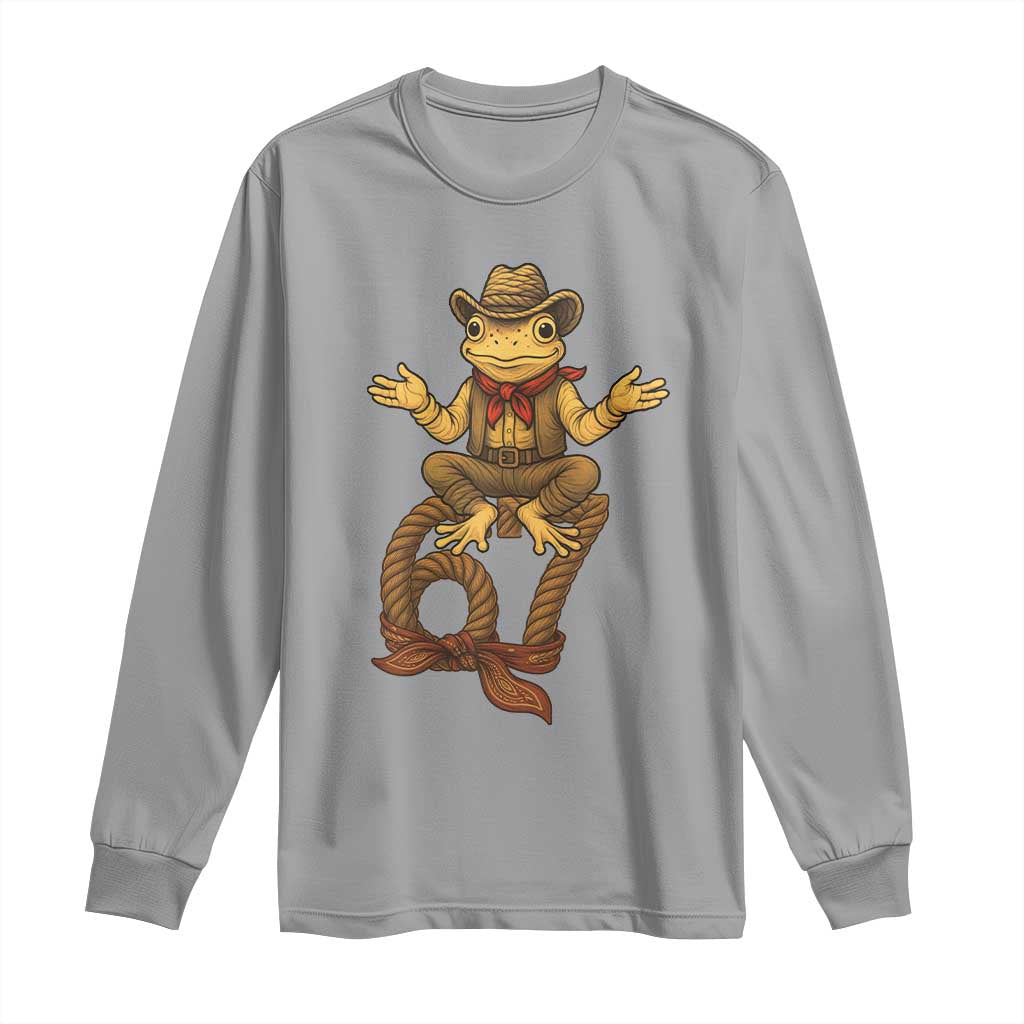 Funny Frog Cowboy Six Seven Meme Long Sleeve Shirt 67 Doot Doot Western Animal Trend Gift TS12 Sport Gray Print Your Wear