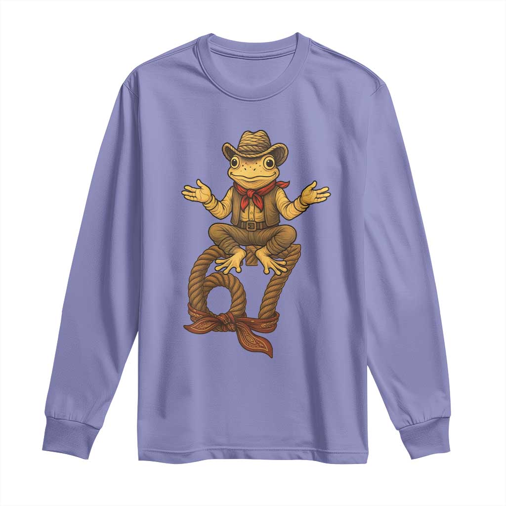 Funny Frog Cowboy Six Seven Meme Long Sleeve Shirt 67 Doot Doot Western Animal Trend Gift TS12 Violet Print Your Wear