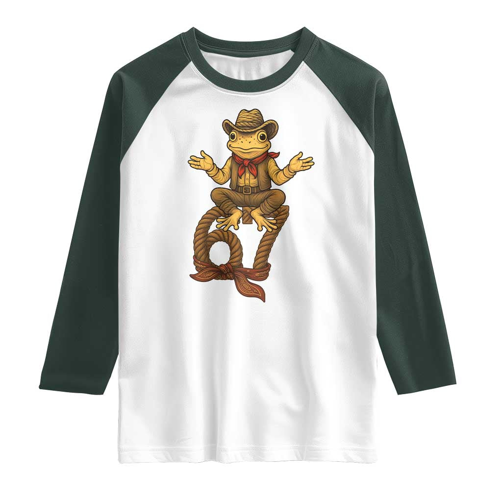 Funny Frog Cowboy Six Seven Meme Raglan Shirt 67 Doot Doot Western Animal Trend Gift TS12 White Dark Forest Green Print Your Wear