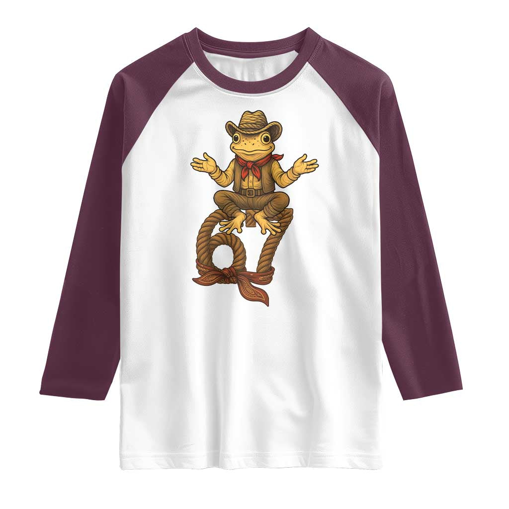 Funny Frog Cowboy Six Seven Meme Raglan Shirt 67 Doot Doot Western Animal Trend Gift TS12 White Maroon Print Your Wear