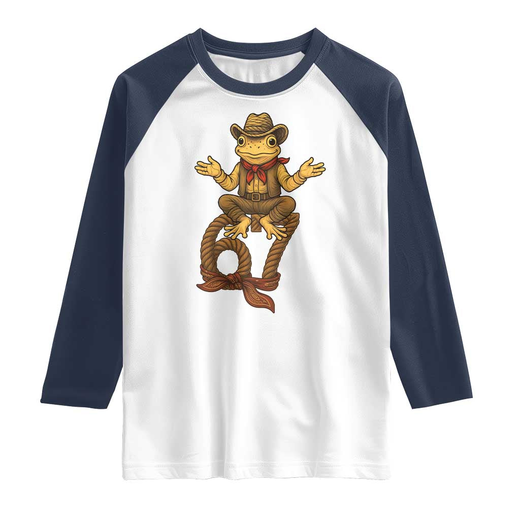 Funny Frog Cowboy Six Seven Meme Raglan Shirt 67 Doot Doot Western Animal Trend Gift TS12 White Navy Print Your Wear