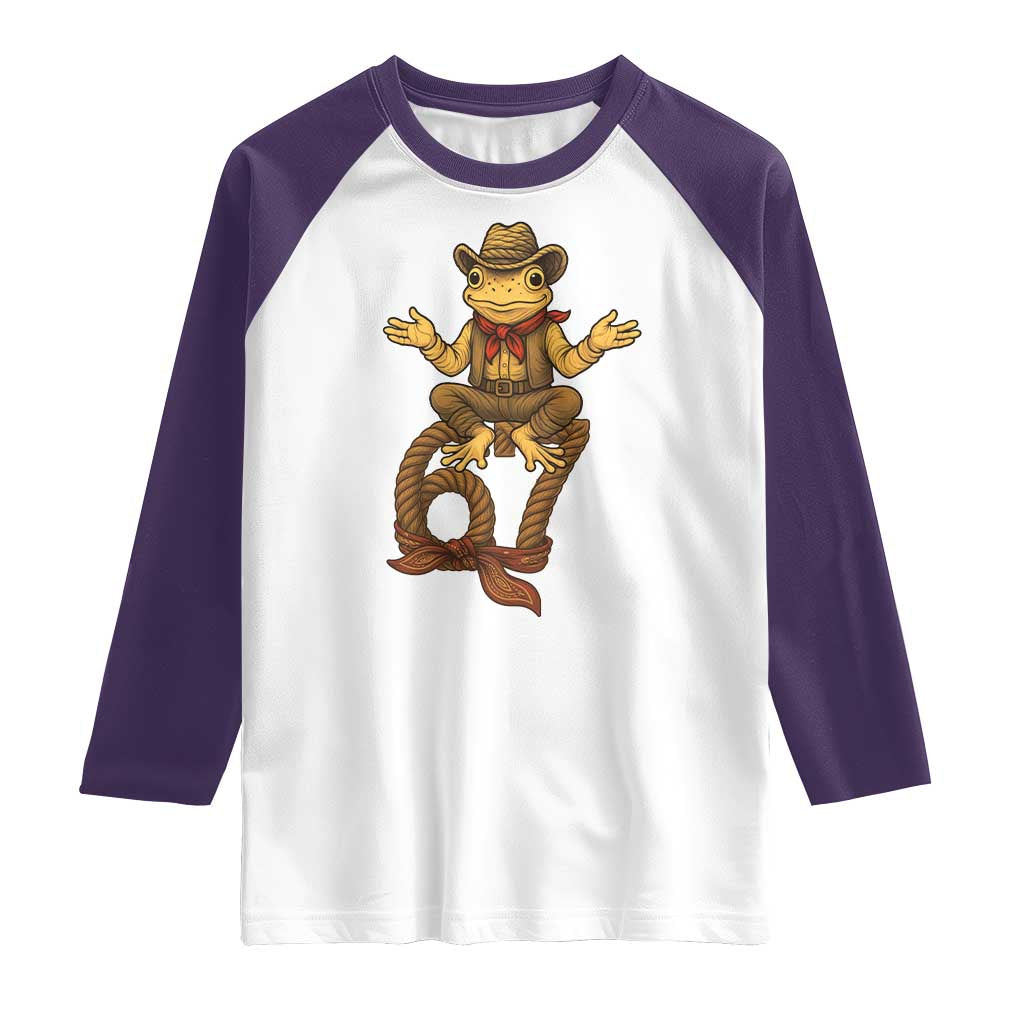 Funny Frog Cowboy Six Seven Meme Raglan Shirt 67 Doot Doot Western Animal Trend Gift TS12 White Purple Print Your Wear