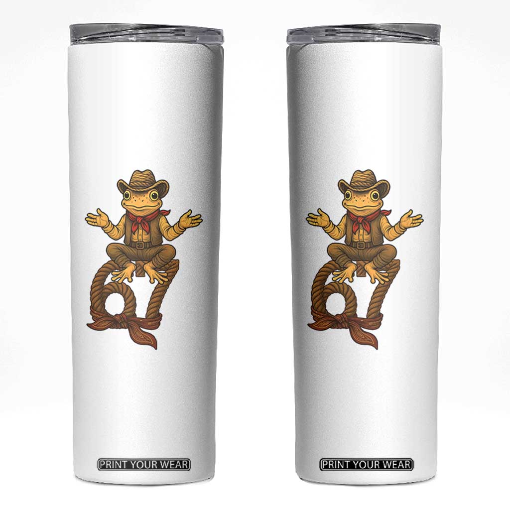Funny Frog Cowboy Six Seven Meme Skinny Tumbler 67 Doot Doot Western Animal Trend Gift TS12 White Print Your Wear