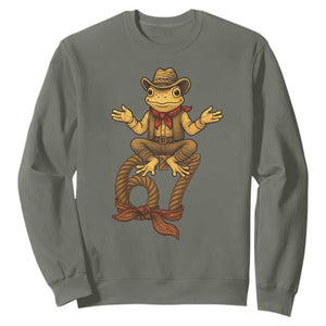 Funny Frog Cowboy Six Seven Meme Sweatshirt 67 Doot Doot Western Animal Trend Gift TS12 Military Green Print Your Wear