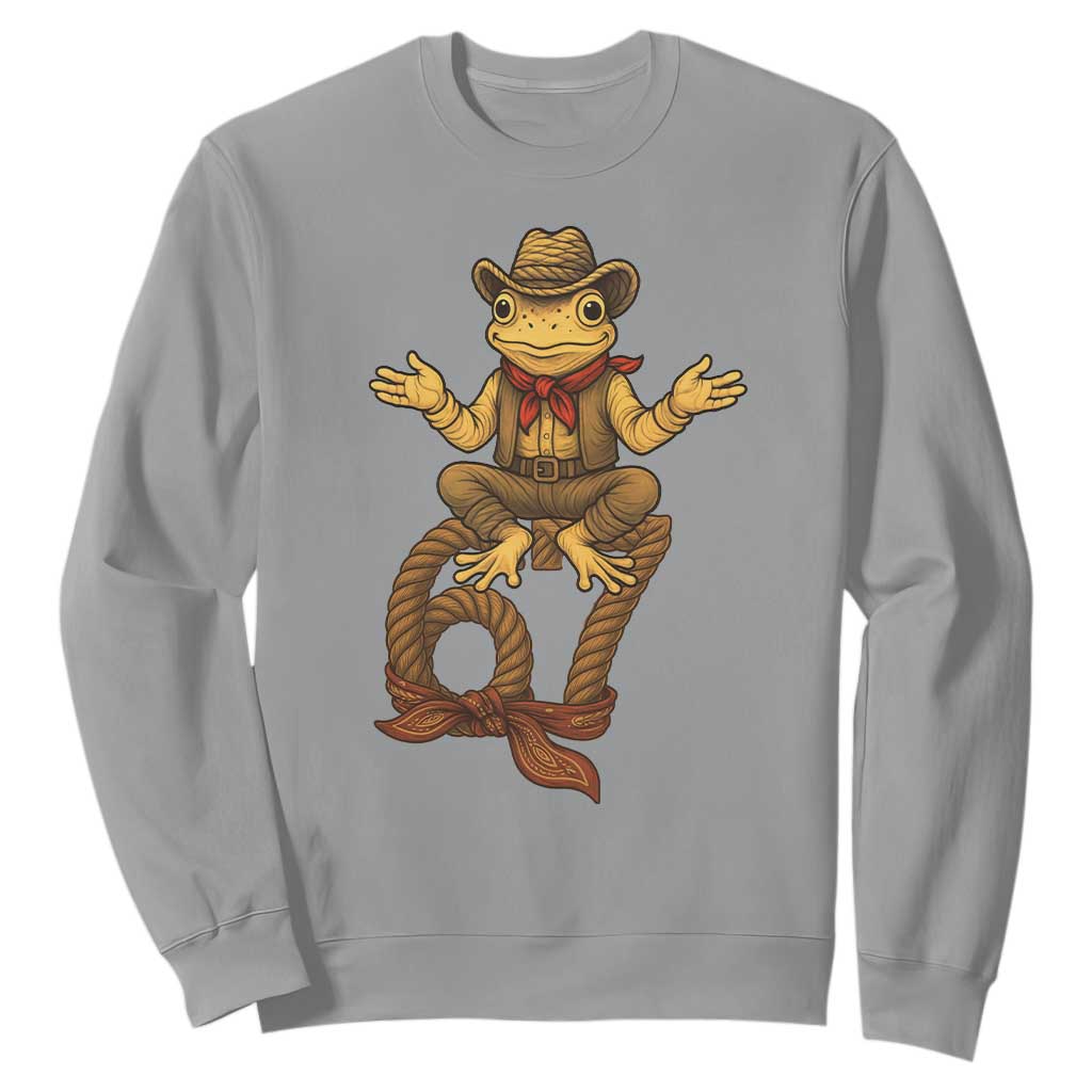 Funny Frog Cowboy Six Seven Meme Sweatshirt 67 Doot Doot Western Animal Trend Gift TS12 Sport Gray Print Your Wear