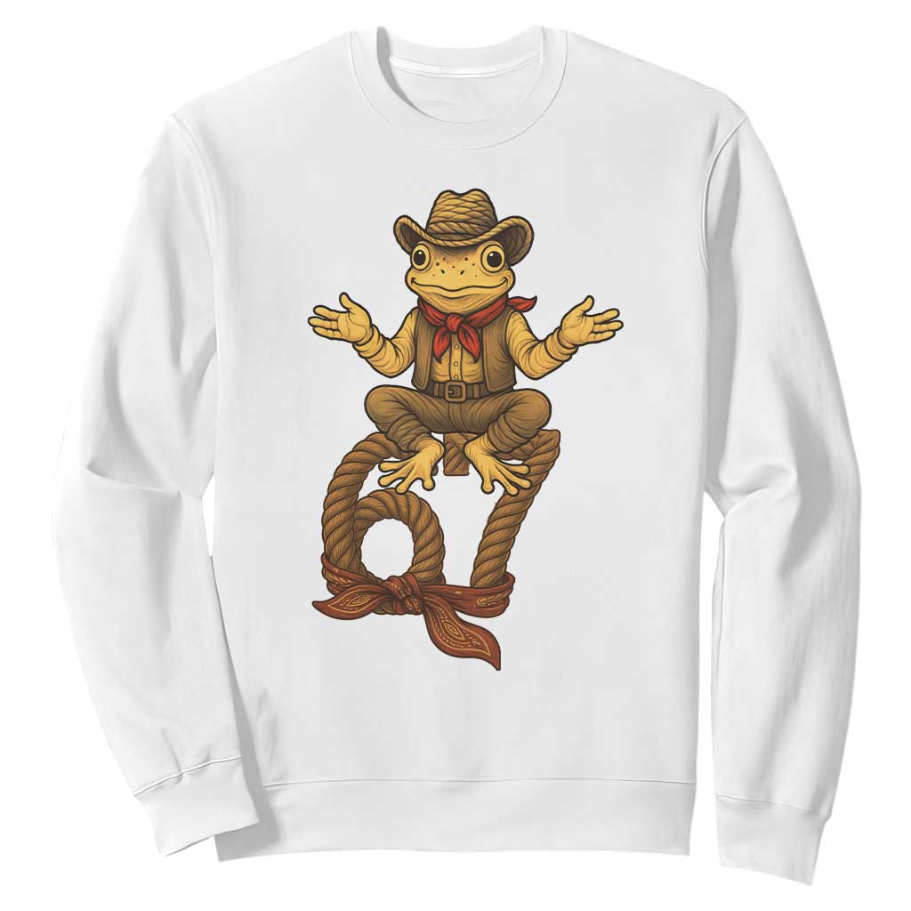 Funny Frog Cowboy Six Seven Meme Sweatshirt 67 Doot Doot Western Animal Trend Gift TS12 White Print Your Wear