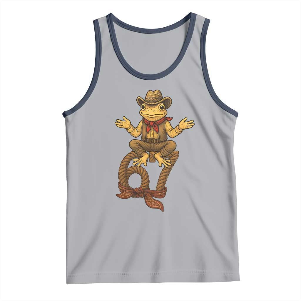 Funny Frog Cowboy Six Seven Meme Tank Top 67 Doot Doot Western Animal Trend Gift TS12 Athletic Heather Navy Print Your Wear