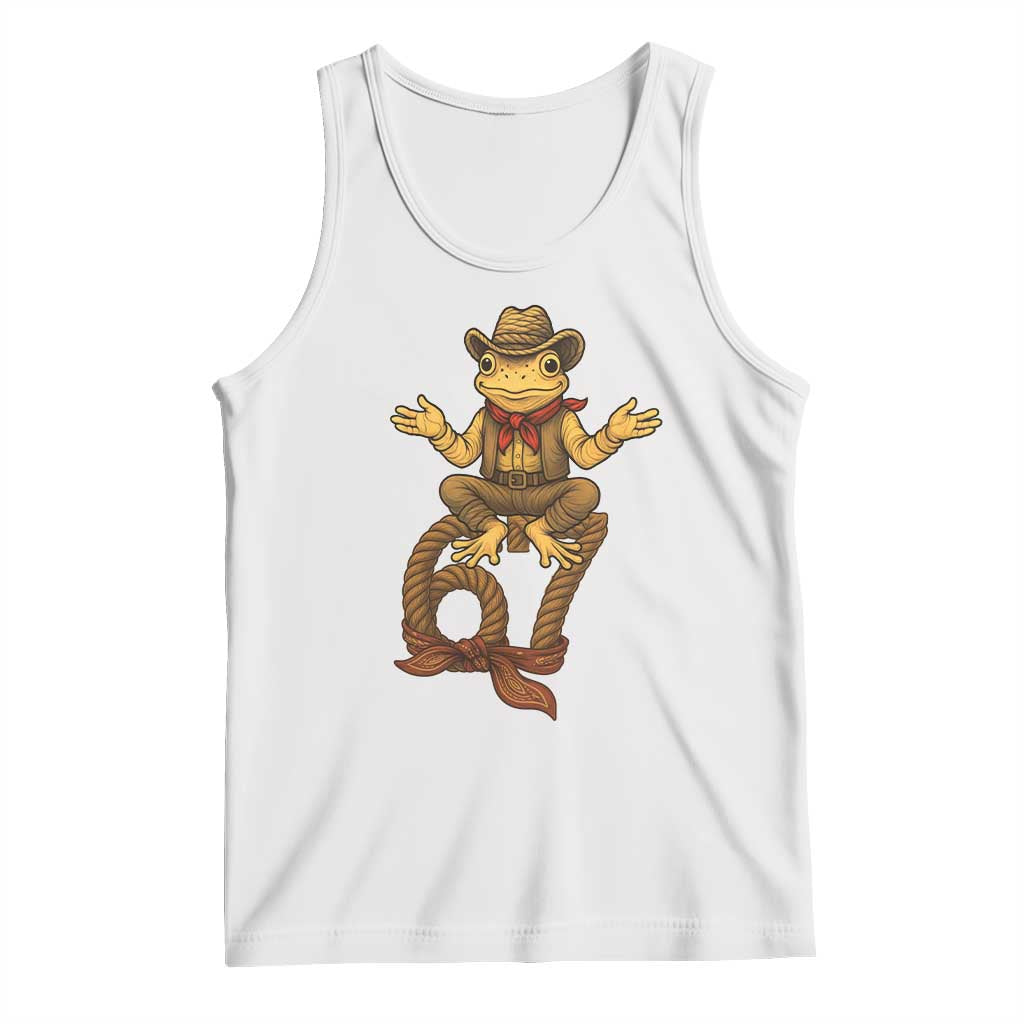 Funny Frog Cowboy Six Seven Meme Tank Top 67 Doot Doot Western Animal Trend Gift TS12 White Print Your Wear
