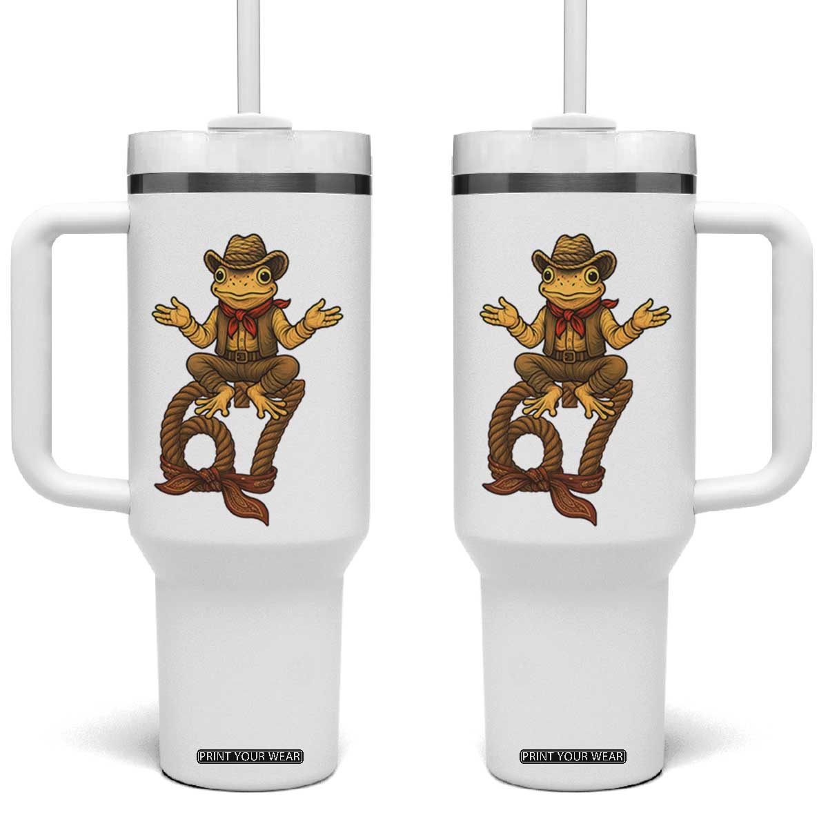 Funny Frog Cowboy Six Seven Meme Tumbler With Handle 67 Doot Doot Western Animal Trend Gift TS12 One Size: 40 oz White Print Your Wear