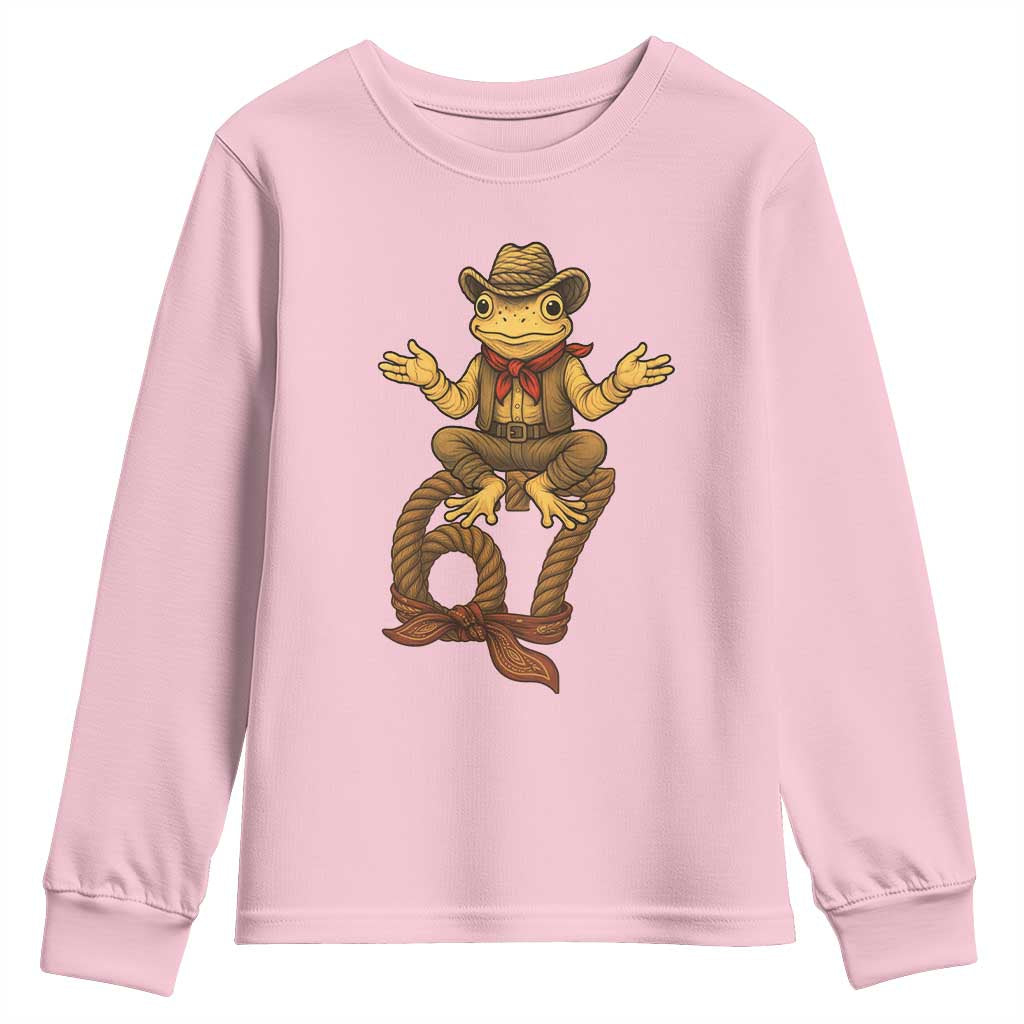 Funny Frog Cowboy Six Seven Meme Youth Sweatshirt 67 Doot Doot Western Animal Trend Gift TS12 Light Pink Print Your Wear
