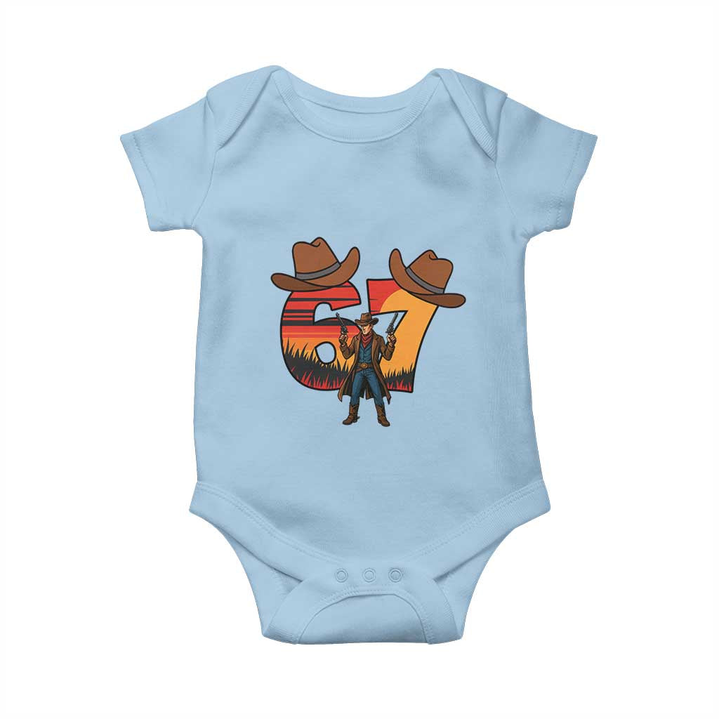 Six Seven Meme Cowboy Baby Onesie Funny Western 67 Trend Gift TS12 Light Blue Print Your Wear