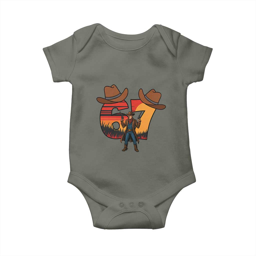 Six Seven Meme Cowboy Baby Onesie Funny Western 67 Trend Gift TS12 Military Green Print Your Wear