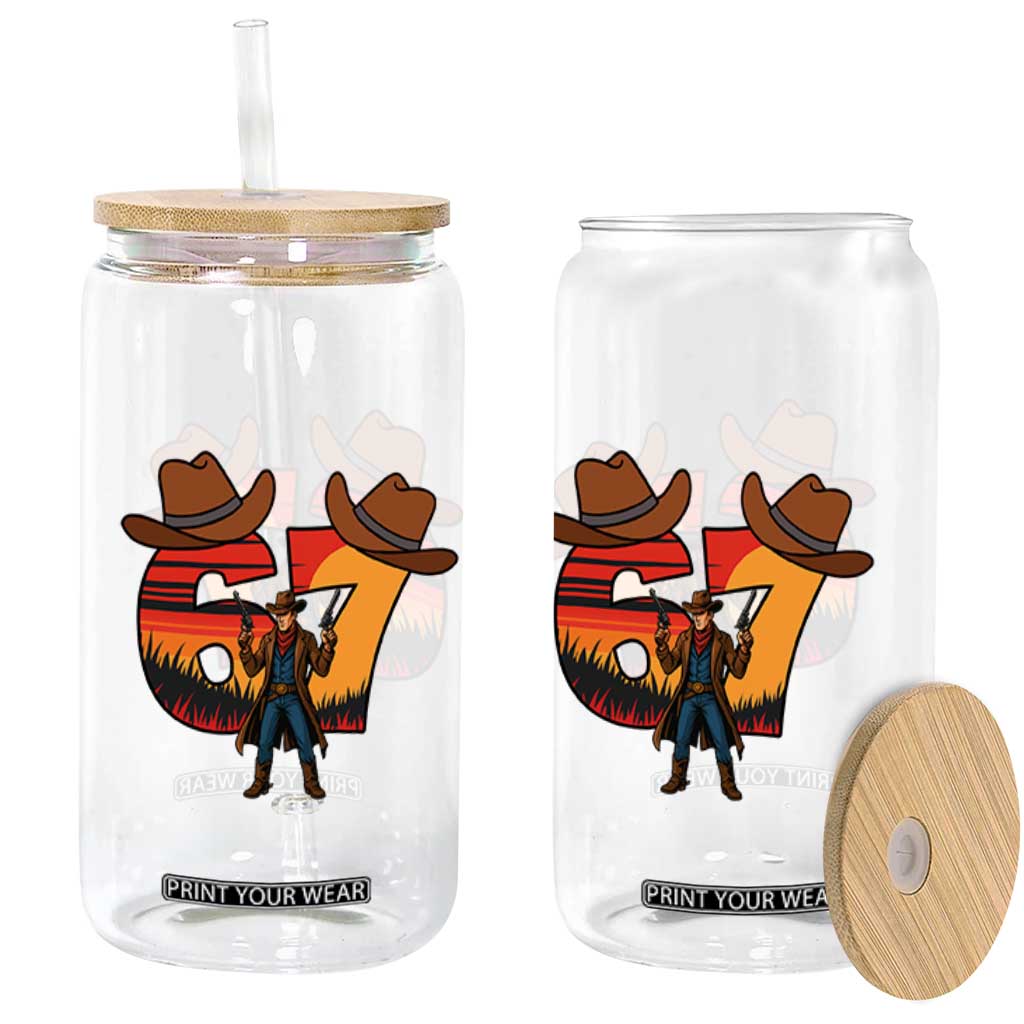 Six Seven Meme Cowboy Glass Can Funny Western 67 Trend Gift TS12 Print Your Wear