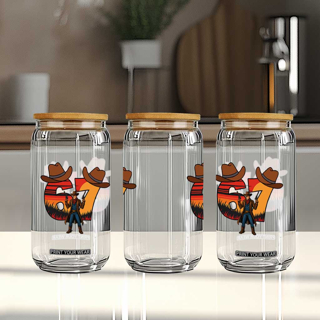 Six Seven Meme Cowboy Glass Can Funny Western 67 Trend Gift TS12 Print Your Wear