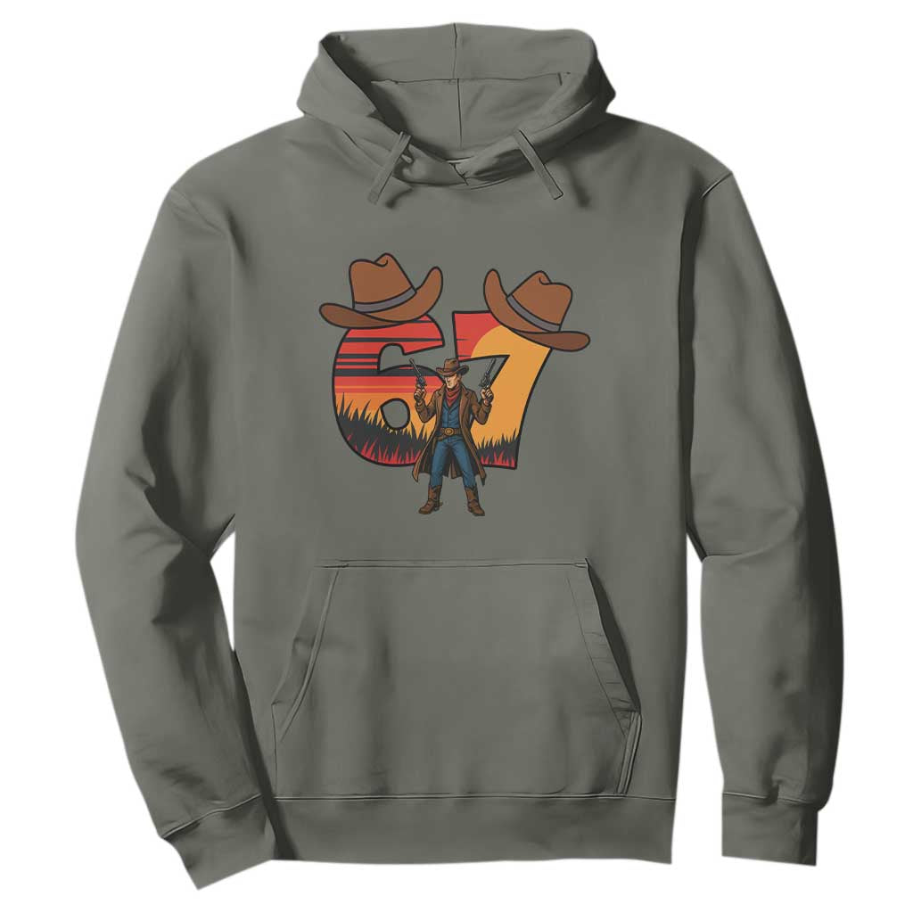 Six Seven Meme Cowboy Hoodie Funny Western 67 Trend Gift TS12 Military Green Print Your Wear