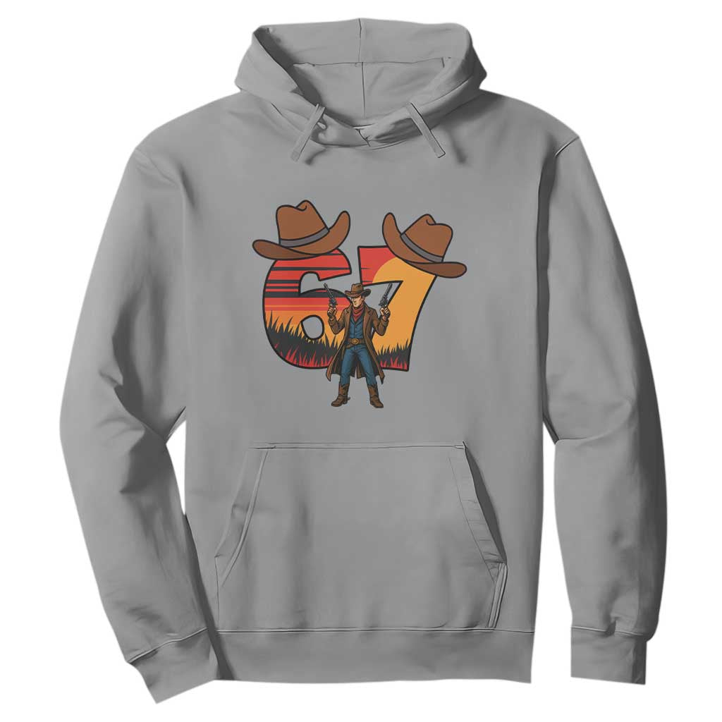 Six Seven Meme Cowboy Hoodie Funny Western 67 Trend Gift TS12 Sport Gray Print Your Wear