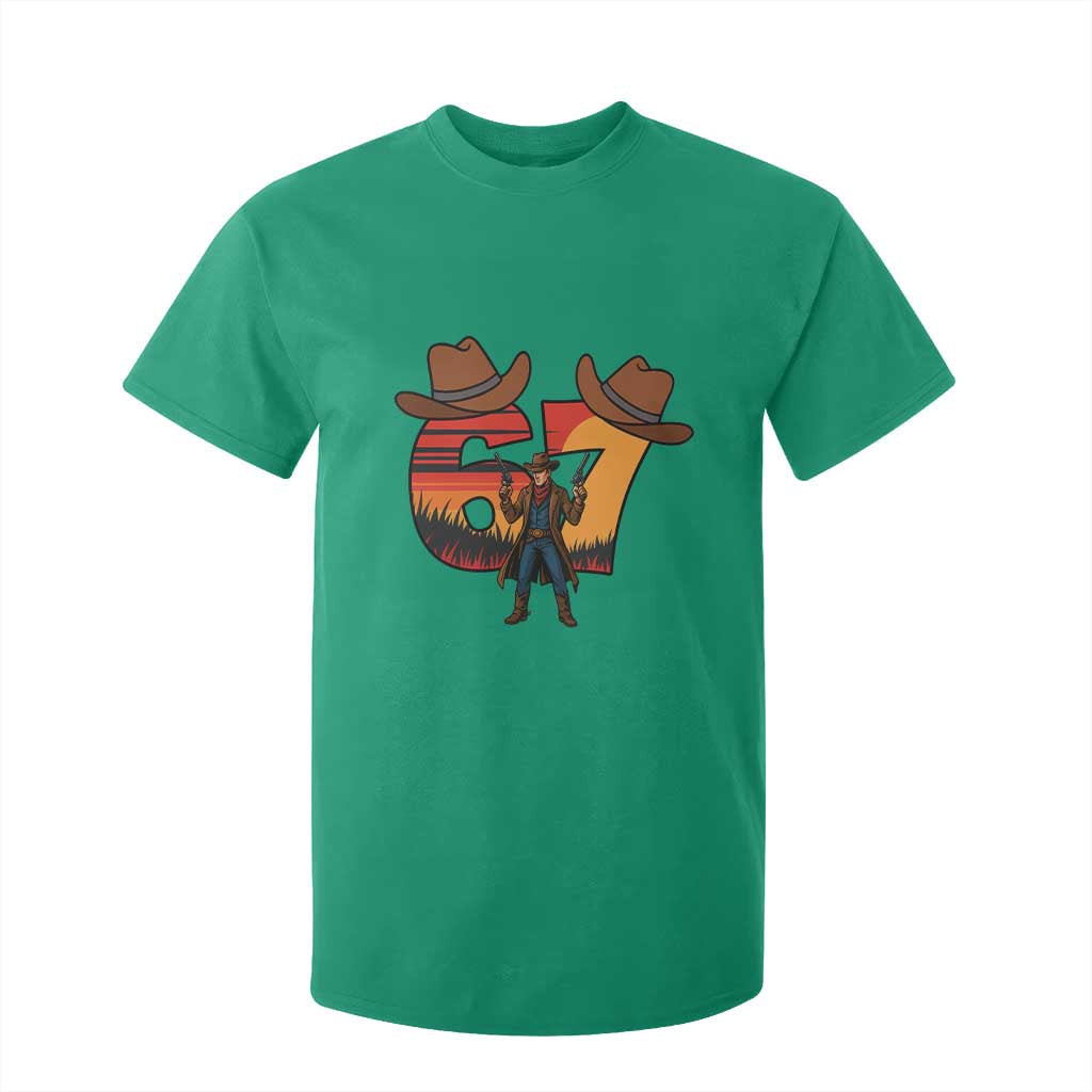 Six Seven Meme Cowboy T Shirt For Kid Funny Western 67 Trend Gift TS12 Irish Green Print Your Wear