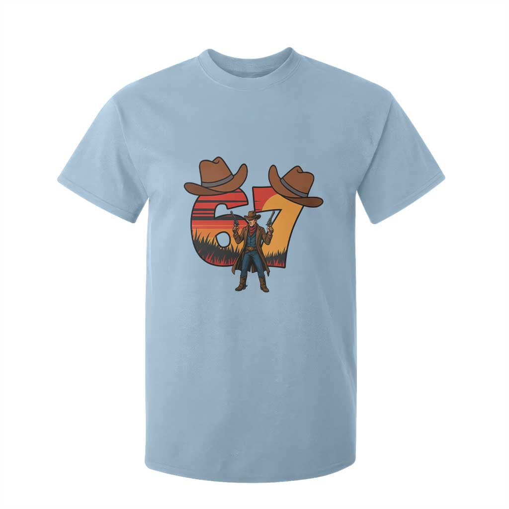 Six Seven Meme Cowboy T Shirt For Kid Funny Western 67 Trend Gift TS12 Light Blue Print Your Wear