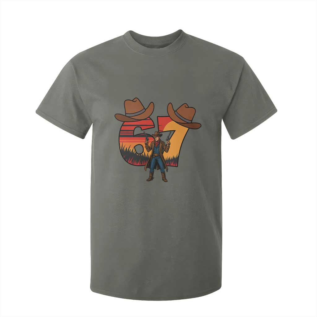 Six Seven Meme Cowboy T Shirt For Kid Funny Western 67 Trend Gift TS12 Military Green Print Your Wear