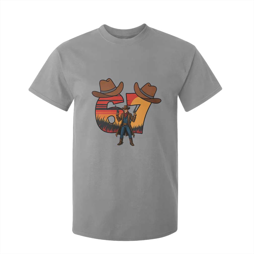 Six Seven Meme Cowboy T Shirt For Kid Funny Western 67 Trend Gift TS12 Sport Gray Print Your Wear