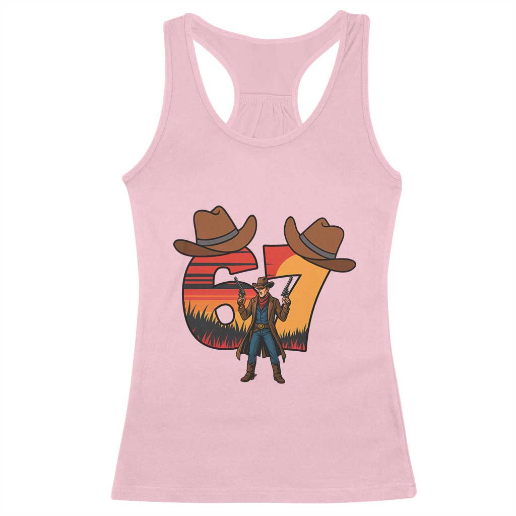 Six Seven Meme Cowboy Racerback Tank Top Funny Western 67 Trend Gift TS12 Light Pink Print Your Wear