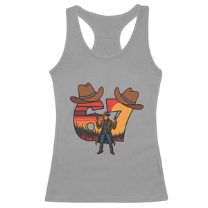 Six Seven Meme Cowboy Racerback Tank Top Funny Western 67 Trend Gift TS12 Sport Gray Print Your Wear