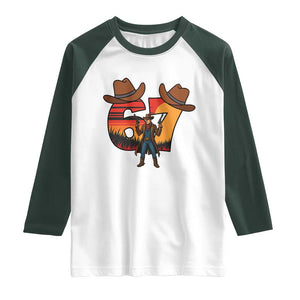 Six Seven Meme Cowboy Raglan Shirt Funny Western 67 Trend Gift TS12 White Dark Forest Green Print Your Wear