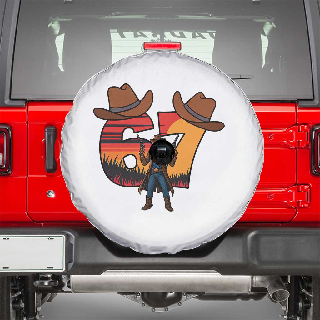 Six Seven Meme Cowboy Spare Tire Cover Funny Western 67 Trend Gift TS12 White Print Your Wear