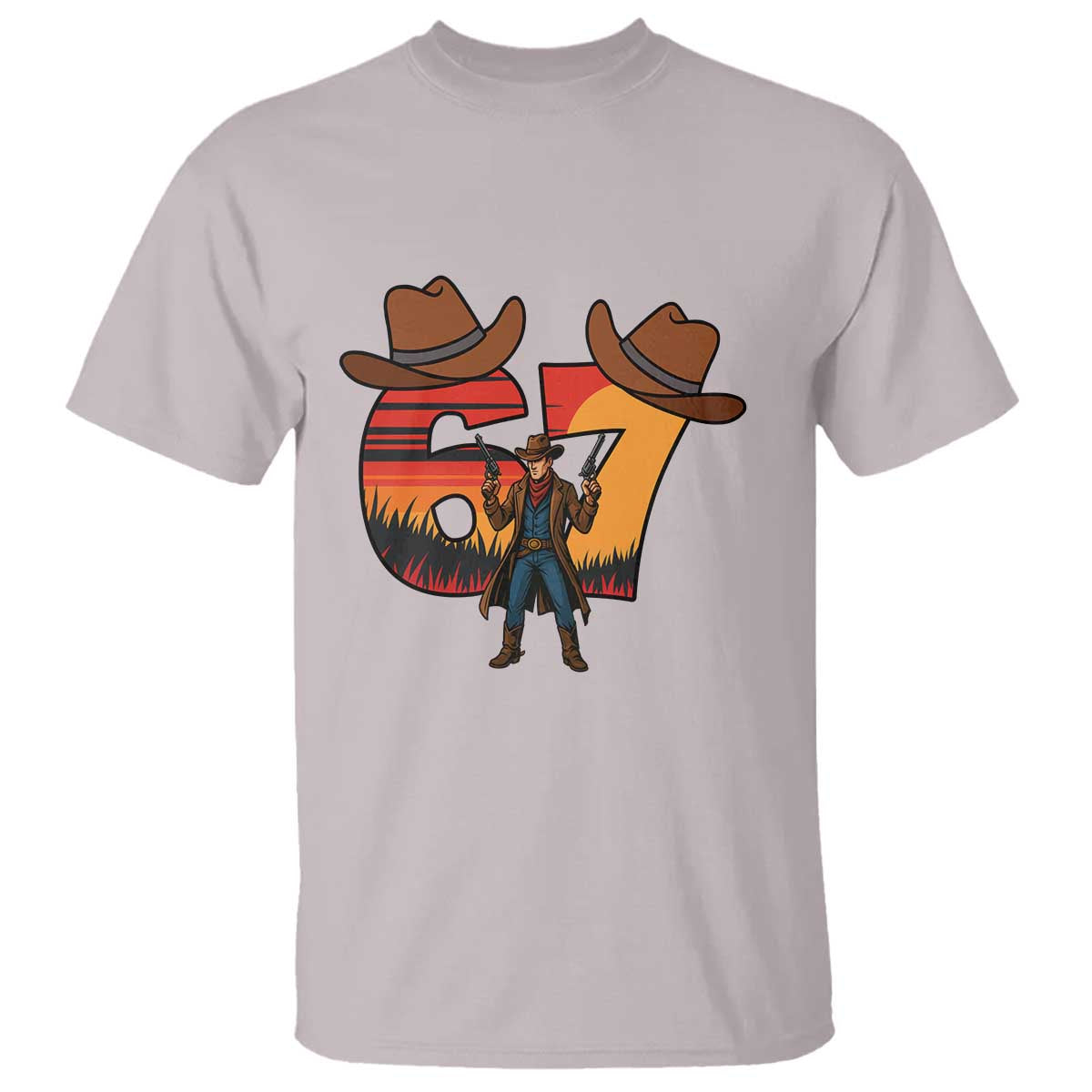 Six Seven Meme Cowboy T Shirt Funny Western 67 Trend Gift TS12 Ice Gray Print Your Wear