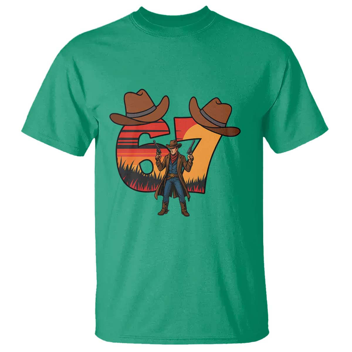 Six Seven Meme Cowboy T Shirt Funny Western 67 Trend Gift TS12 Irish Green Print Your Wear